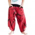 BohoHill Ninja Warrior Samurai Harem Pants Unisex Trousers Zigzag Brush Red II