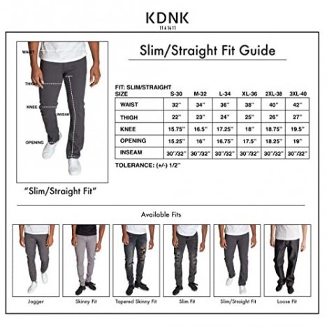 KDNK Men's Slim Straight Fit Stretch Twill 5 Pocket Leather Back Patch Pants