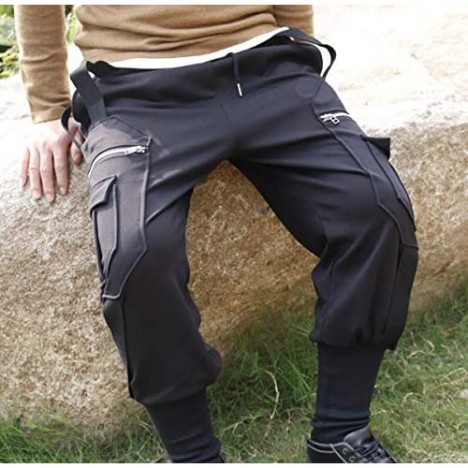 Men's Harem Capri Pants Linen Cotton Baggy Wide Leg Low Crotch Tapered Shorts