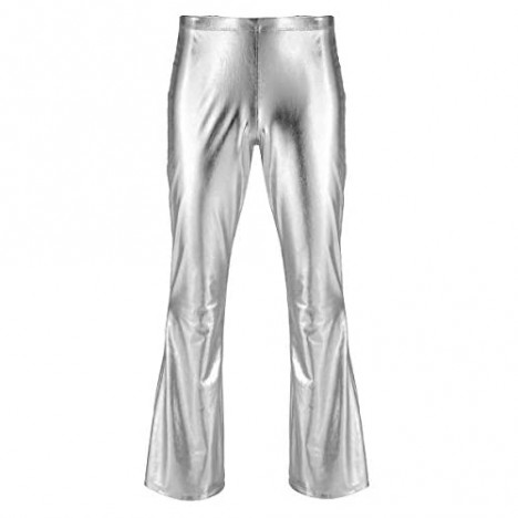 moily Men's 70s Retro Disco Bell Bottom Shiny Metallic Patent Leather Flared Pants Leggings Trousers