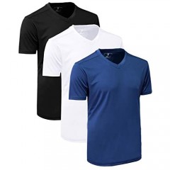BodyVertex Men's V-Neck Workout 3-Pack Performance T Shirts Running Gym Active Tech Moisture Wicking Tees