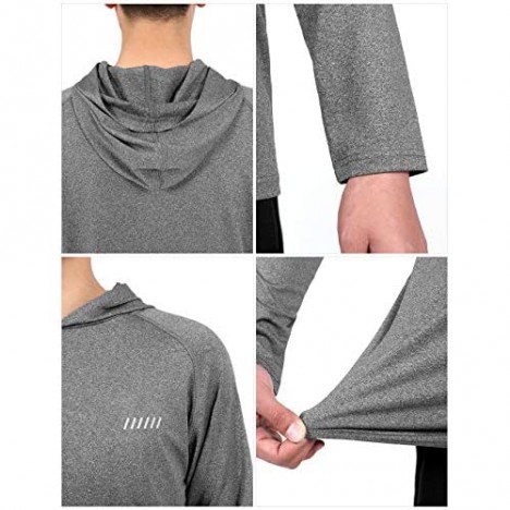 DISHANG Men's Athletic Quick Dry Hoodie Long Sleeve Running Shirts Gym Tops