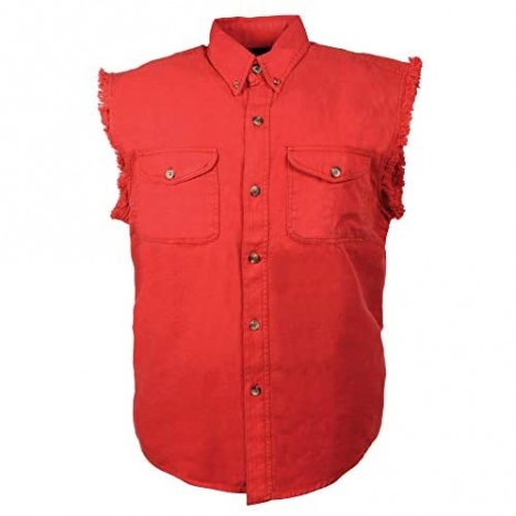 Milwaukee Leather DM4007 Men's Red Lightweight Sleeveless Denim Shirt - Small