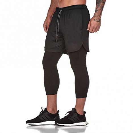 Gafeng Men's 2 in 1 Running Shorts Workout 5 Inch Compression Mesh Gym Training Sport Light Tight Pants with Phone Pocket