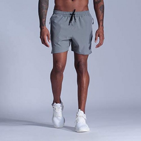 HOFIT Mens 5 Inseam Lightweight Gym Bodybuilding Shorts Workout Shorts with Zipper Pockets