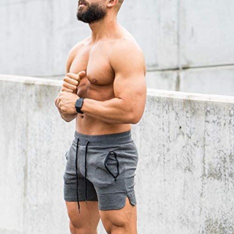 MECH-ENG Men's Workout Shorts Fitted Training Bodybuilding Short Joggers Zip Pockets