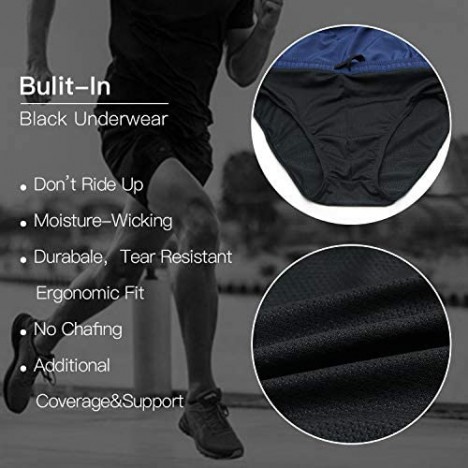 Souke Sports Men's 3'' Workout Running Shorts Quick Dry Athletic Performance Shorts Black Liner Zip Pockets