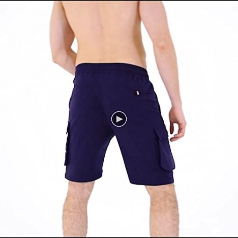 Uni Clau Men's Cargo Shorts Active Workout Gym Elastic Drawstring Cotton Sweat Shorts