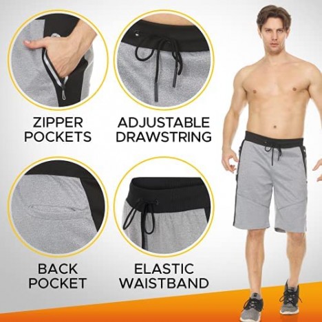 UNIQUE STYLES ASFOOR Athletic Shorts for Men Loose Fit w/Zipper Pockets & Elastic Waistband - Men Workout Shorts