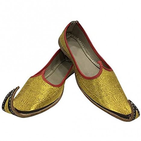 Handmade Aladdin Mens Indian Shoes Gold Khussa Leather Punjabi Jutti Shoes
