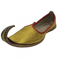 Handmade Aladdin Mens Indian Shoes Gold Khussa Leather Punjabi Jutti Shoes