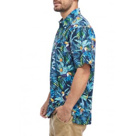 Men's Short Sleeve Button Down Toucan Print Shirt