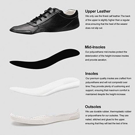 CHAMARIPA Men's Casual Invisible Height Increasing Elevator 2.95 Inches Shoes-Sneakers Genuine Leather Sport Lifting Shoes Black White H919016-1