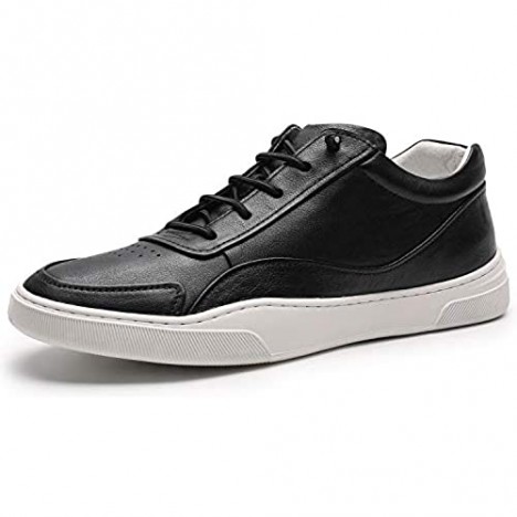 CHAMARIPA Men's Casual Invisible Height Increasing Elevator 2.95 Inches Shoes-Sneakers Genuine Leather Sport Lifting Shoes Black White H919016-1