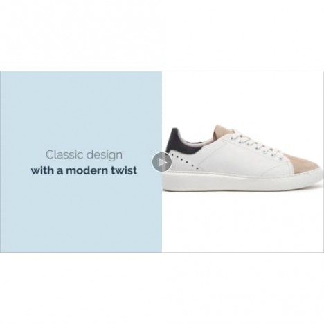 Modern Fiction Men's Shoe Constantia Casual Leather Sneaker. Sleek Low Top Fashion Sneaker with Mix Material Details a Breathable Textile Lining and Durable Non-Slip White Rubber Outsole.