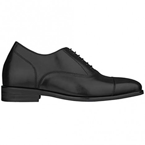 CALTO Men's Invisible Height Increasing Elevator Shoes - Black Premium Leather Lace-up Super Lightweight Formal Oxfords - 3 Inches Taller - S3032