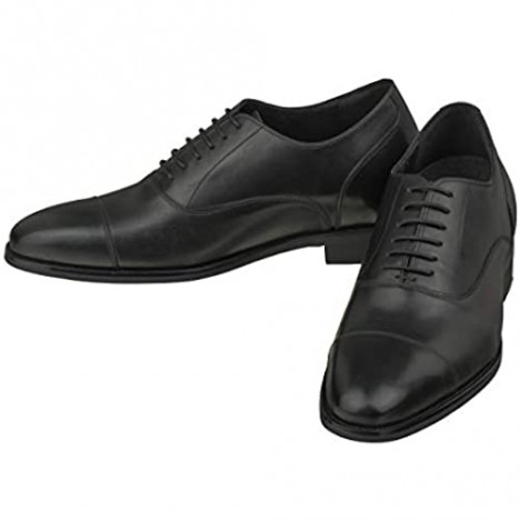 CALTO Men's Invisible Height Increasing Elevator Shoes - Black Premium Leather Lace-up Super Lightweight Formal Oxfords - 3 Inches Taller - S3032