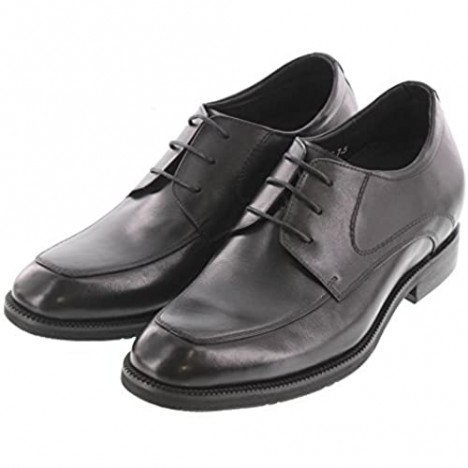 CALTO Men's Invisible Height Increasing Elevator Shoes - Black Premium Leather Lace-up Formal Oxfords - 3 Inches Taller - T4101