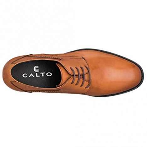 CALTO Men's Invisible Height Increasing Elevator Shoes - Premium Leather Lace-up Formal Derby Oxfords - 2.8 Inches Taller