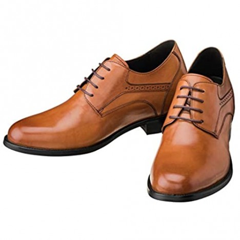 CALTO Men's Invisible Height Increasing Elevator Shoes - Premium Leather Lace-up Formal Derby Oxfords - 2.8 Inches Taller