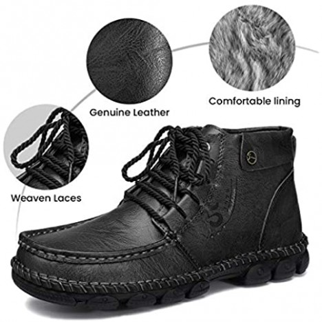 gracosy Mens Casual Shoes Mens Hand Stitching Shoes Leather Ankle Boots Breathable Shoes Lace-up Oxford Shoes Handwork Warm Boots Handmade Flats
