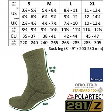 281Z Military Warm 8 inch Boot Liner Socks - Outdoor Tactical Hiking Sport - Polartec Fleece Winter Socks (Green Khaki)