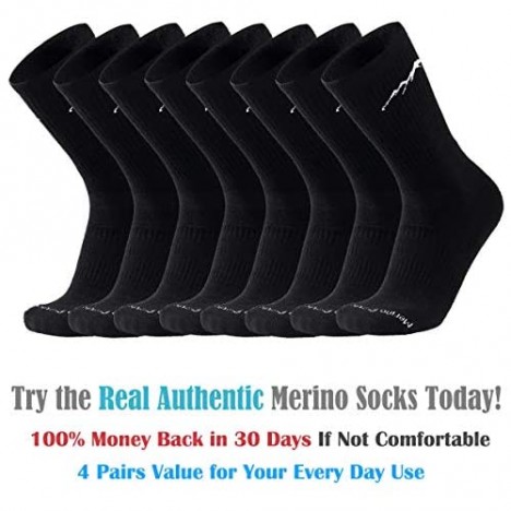 4 Pairs Organic Merino Wool Socks for Men Thermal Hiking Running Socks Crew Boot Socks for Outdoor Activities Black