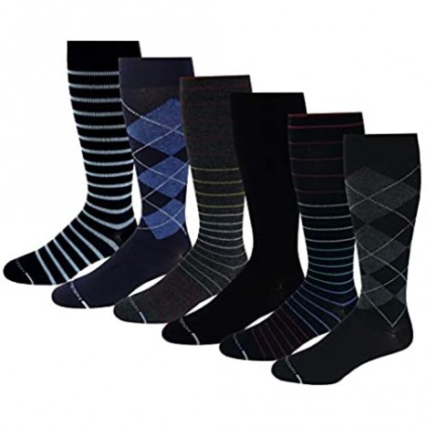 6 Pairs Pack Men's Dr. Motion Athletic Traveler Graduated Compression Knee High Socks (10-13 Assorted)