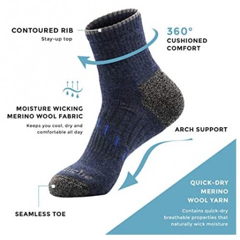 Avalanche Men's Quick Drying Merino Wool Blend Crew Socks With Arch Support 2-Pack