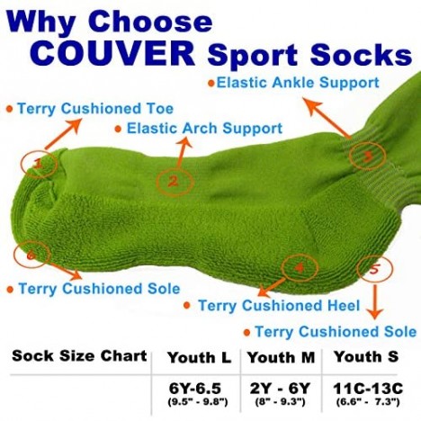 Couver Premium Quality Youth/Kids Knee High Cotton Softball Multi-Sports Socks