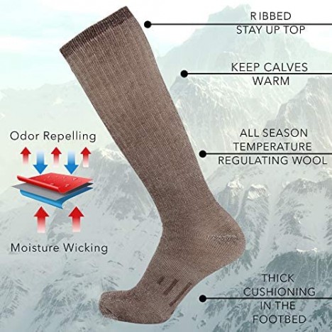 DG Hill Long Length 80% Merino Wool Socks for Men and Women Wool Hiking Socks Knee High Tall Boot Socks for Men and Women