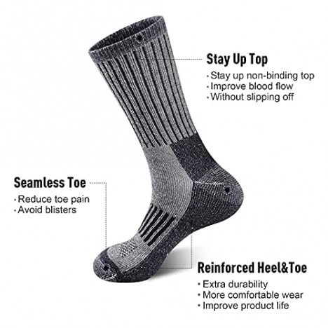 ECOEY EXPLORER Merino Wool Hiking Outdoor Trail Crew Socks For Men and Women 4 Pairs Moisture Wicking Sweat Control