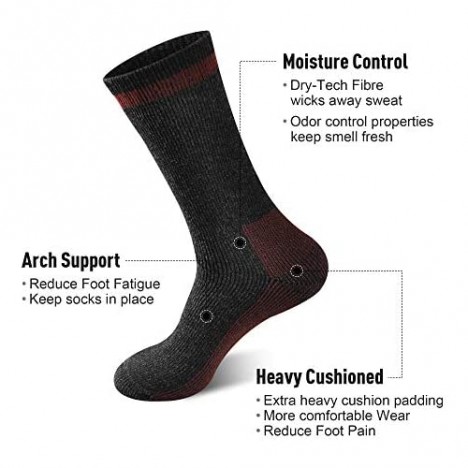 ECOEY HIKER Men's Merino Wool Moisture Wicking Heavy duty Cushion Outdoor Hiking Work boot Socks 4 Pairs