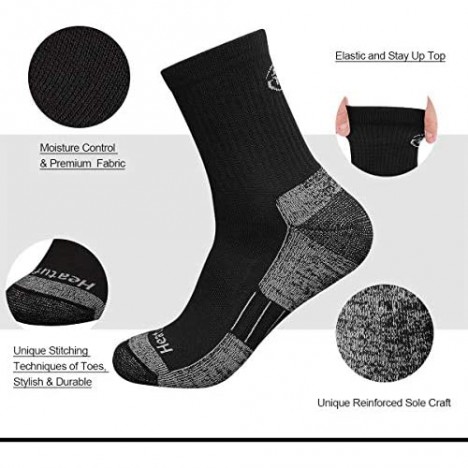 Heatuff Mens 3 & 5 Pack Hiking Micro Crew Socks Athletic Cushion Outdoor Trekking Sock Reinforced Heel and Toe