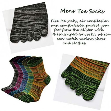 Hellomamma Toe Socks Mens Five Finger Striped Sock Running Athletic Cotton Ankle Sox 5 Pairs