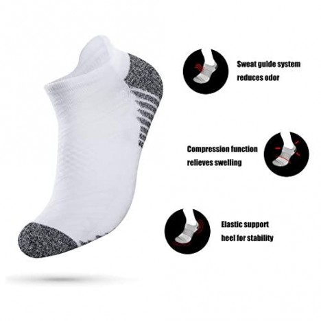 JEEDMNO Compression Running Socks Cushioned for Men and Women (2/6 pairs) Ankle Low Cut Athletic Sock with Arch Support