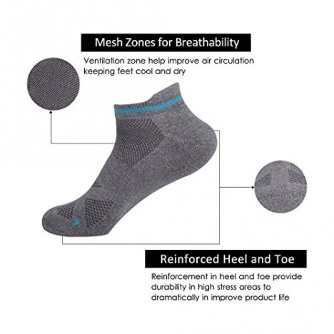 JOYNÉE Men's 6 Pack Athletic Cotton Breathable Short Ankle Socks with Tab