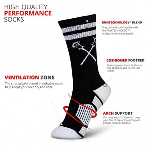 Lacrosse Woven Mid-Calf Socks | Retro Crossed Sticks | Multiple Colors