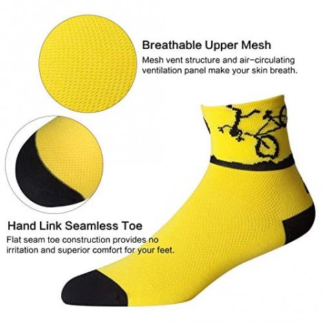 LIN 4 Pack Cycling Socks for Men & Women - Performance Moisture Wicking CoolMax Ankle Socks for Mountain Road Bike Sports
