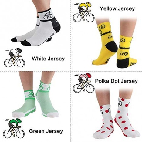 LIN 4 Pack Cycling Socks for Men & Women - Performance Moisture Wicking CoolMax Ankle Socks for Mountain Road Bike Sports