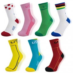 Lin 7 Pack Cycling Socks for Men and Women Funny Color Biking Socks Performance Athletic Crew Socks