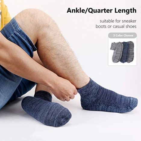 +MD Mens Bamboo Athletic Ankle Socks Extra Cushioned Running Quarter Socks with Seamless Toe 4/6 Pack