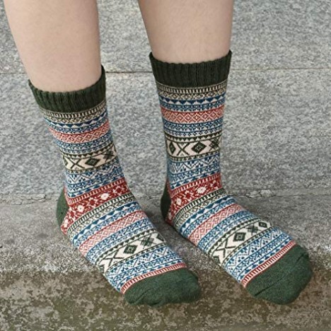 Mens Warm Wool Socks Thick Winter Thermal Stripe Wool Crew Socks