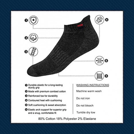 Navy Sport Men's Low Cut Athletic Cotton Cushion Ankle Socks with Sports Tab Pack of 6