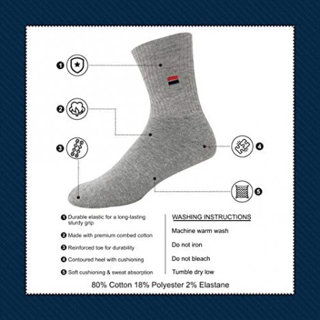NAVYSPORT Men's Solid Cushion Comfort Cotton Crew Socks Pack of 5 Pairs