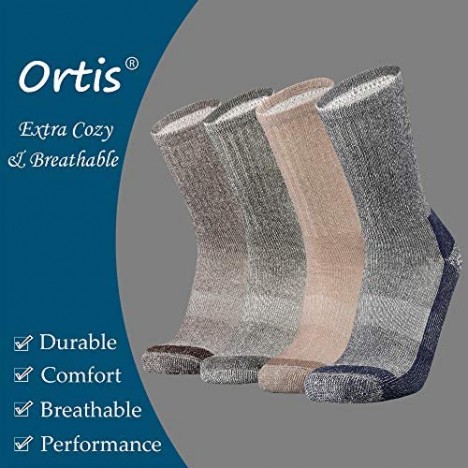 Ortis Merino Wool Moisture Wicking Outdoor Hiking Cushion Crew Socks for Men 4 Pack