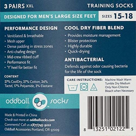 Performance Training Short-Crew Socks XXL (Men's size 15-18) (3-Pack)
