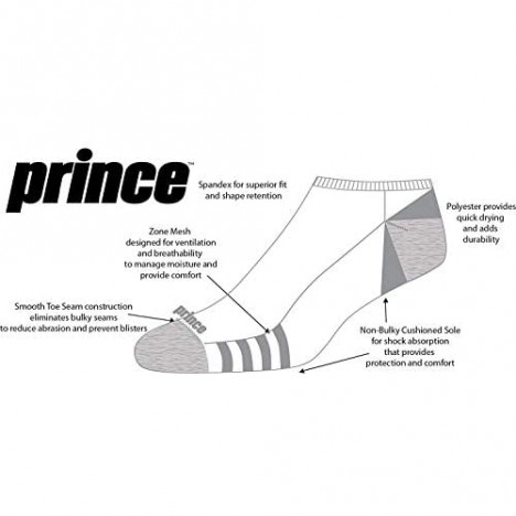 Prince Men's Low Cut Performance Athletic Socks for Running Tennis and Casual Use (6 Pair Pack)