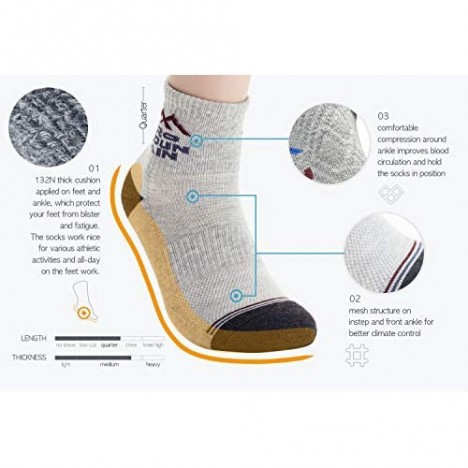 Pro Mountain Quarter Ankle Compression Athletic Cotton Mesh Instep Hiking Socks Size L US Men Shoe 9-12 White 6 Pairs Pack Workout Gym
