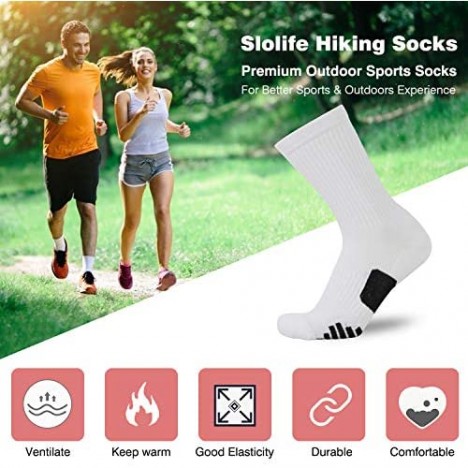 SloLife 5 Pack Cushioned Hiking Walking Socks for Women and Men Performance Outdoor Sports Compression Crew Socks
